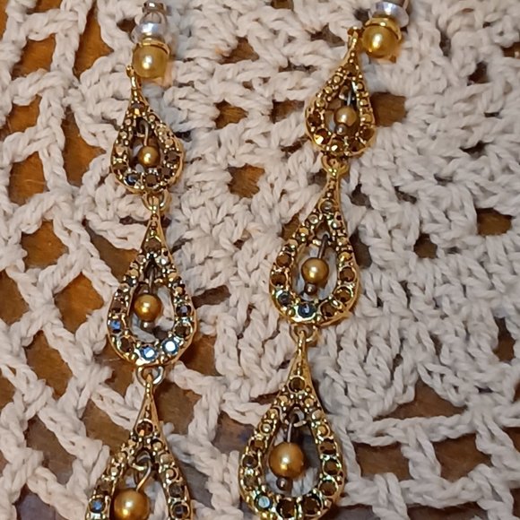 Monet Champagne Brown Colored Pearl Dangle Stud Earrings - Picture 9 of 15